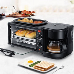 3 in 1 Breakfast Maker with Glass Lid Versatile Toasters with Frying Pan Mini Oven Includes Coffee Maker for Sandwich Kitchen
