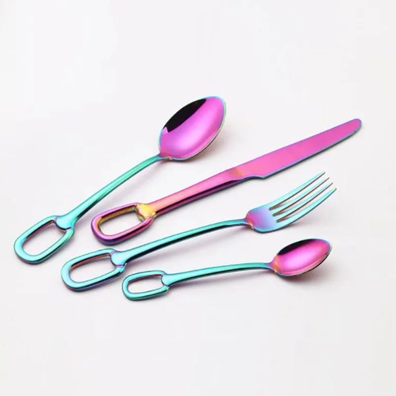 4Pcs Luxury Cutlery Set Stainless Steel Knife Fork Spoon Tableware European Dinnerware Creativity Hangable Design Support Logo