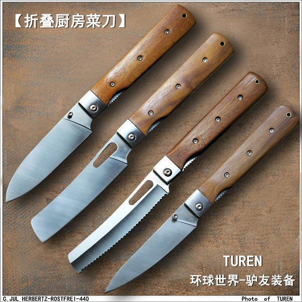 New Folding knives Wood Handle 4 PCS Kitchen Device Set 5CR15MOV Multi-tool Jackknife family Camping goods for kitchen Outdoor