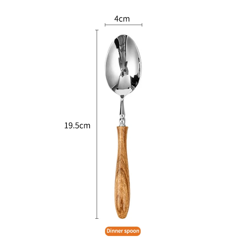High-end Wooden Handle Tableware Set,304 Stainless Steel Metal Head, Easy to Clean,Steak Cutlery set