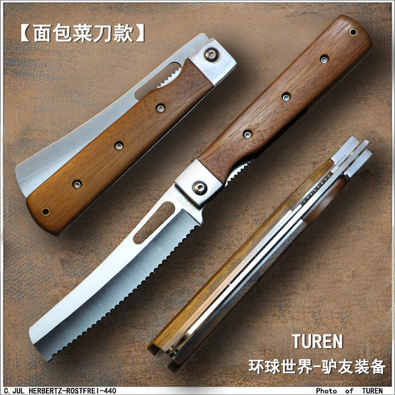 New Folding knives Wood Handle 4 PCS Kitchen Device Set 5CR15MOV Multi-tool Jackknife family Camping goods for kitchen Outdoor