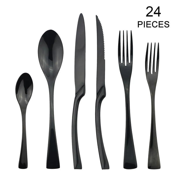 24Pcs/Set Stainless Steel Dinnerware Flatware Set Dinner Spoon Fork Knife Cutlery Set Tableware Set Service For 4 or 6
