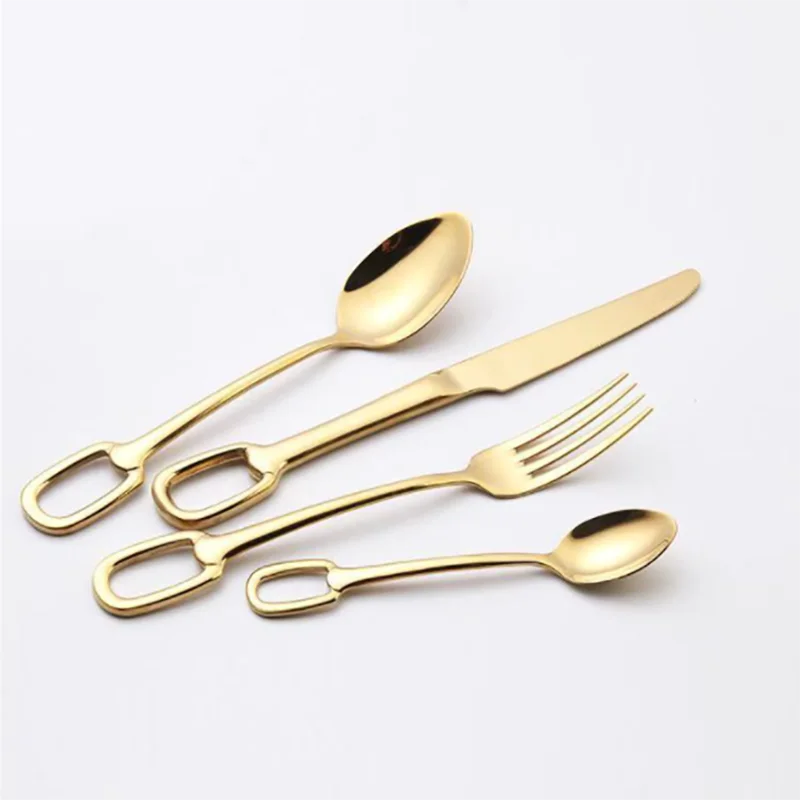 4Pcs Luxury Cutlery Set Stainless Steel Knife Fork Spoon Tableware European Dinnerware Creativity Hangable Design Support Logo