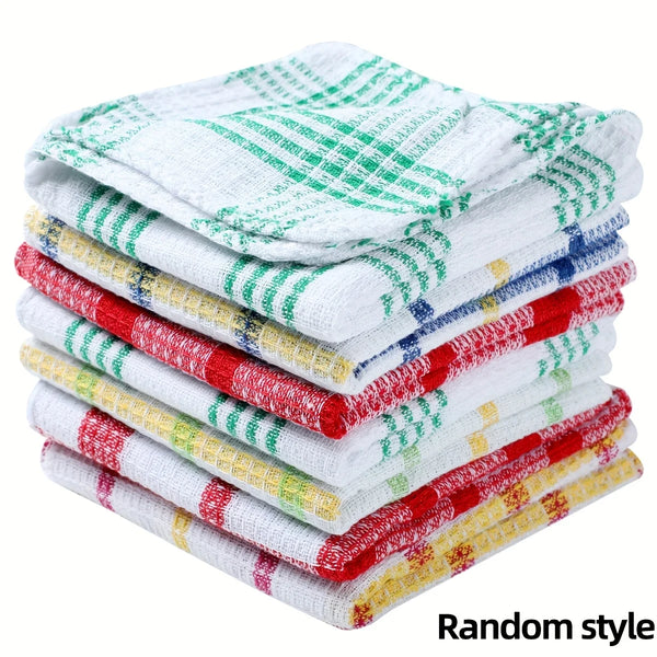 3/5/10/12pcs Plaid Kitchen Towels - Double-Sided Non-Shedding Dish Cloths for Household Cleaning Absorbent Dishwashing Cloth
