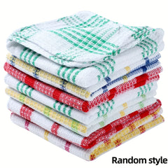 3/5/10/12pcs Plaid Kitchen Towels - Double-Sided Non-Shedding Dish Cloths for Household Cleaning Absorbent Dishwashing Cloth