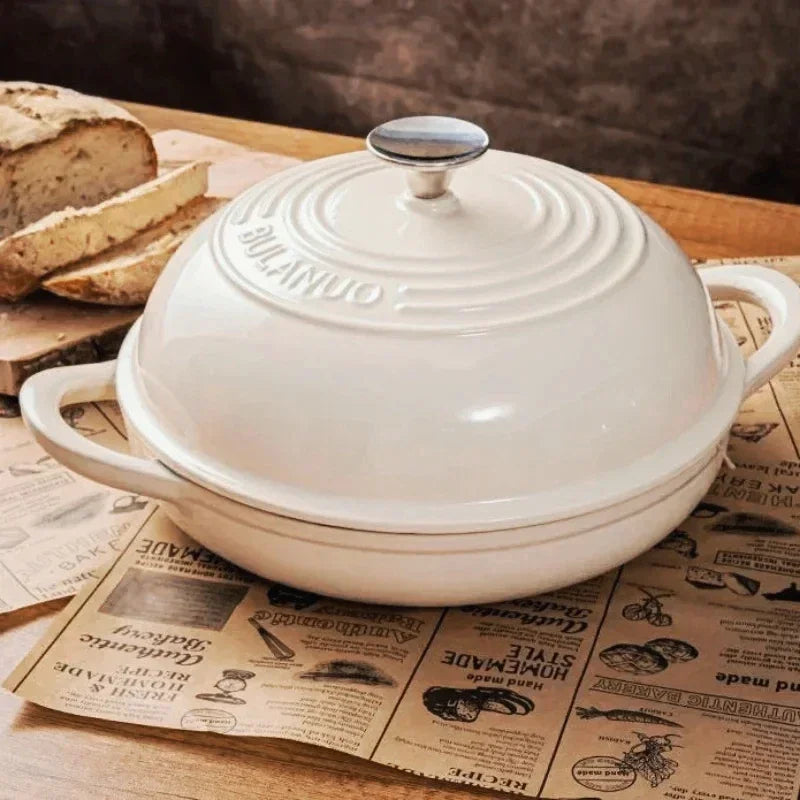 11 Inch Red Enameled Cast Iron Bread Pan with Lid Dutch Oven for Sourdough Baking - Oven Safe Kitchen Baking Dish
