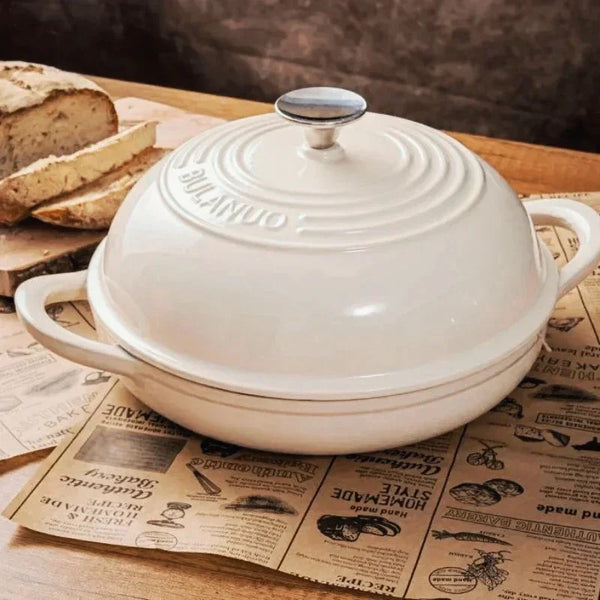 11 Inch Red Enameled Cast Iron Bread Pan with Lid Dutch Oven for Sourdough Baking - Oven Safe Kitchen Baking Dish