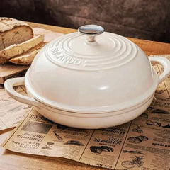 11 Inch Red Enameled Cast Iron Bread Pan with Lid Dutch Oven for Sourdough Baking - Oven Safe Kitchen Baking Dish