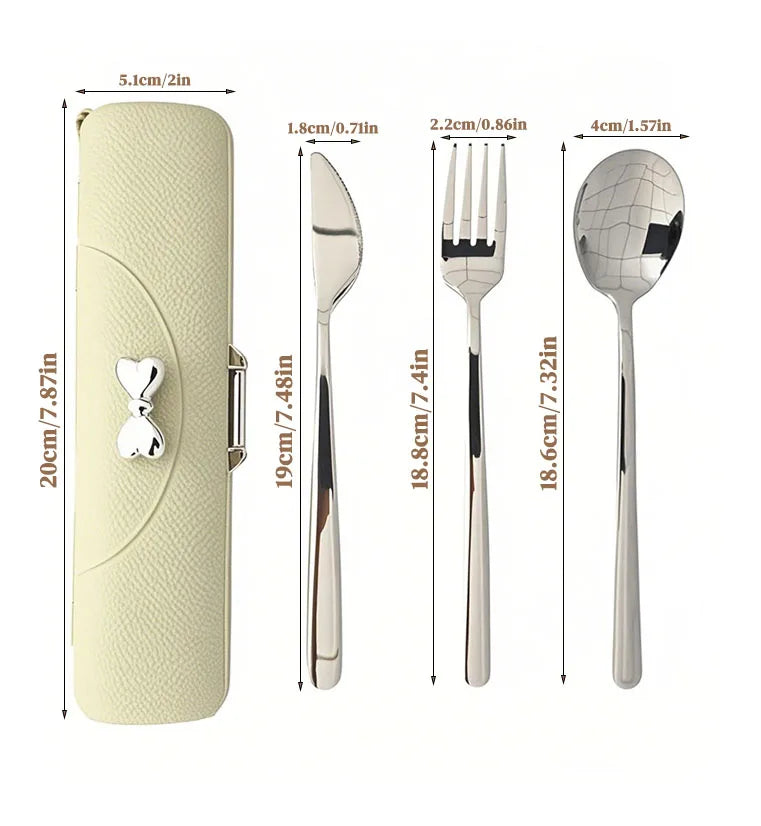 Stainless Steel Portable Tableware Set With Knife, Fork And Spoon Storage Case. Safe and Durable, Ideal For Travel and Picnics