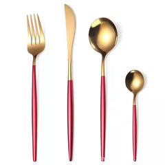 Stainless Steel Cutlery Set, 4pcs Fork, Spoon, Knife, Chopsticks, Dinnerware, Tea Spoon, Flatware Set, Silverware, Black Gold