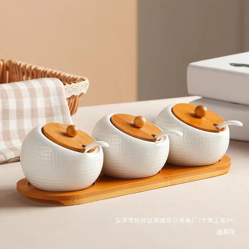 Seasoning Box Chili Jar With Lid Seasoning Bottle Jar Set Seasoning Box Ceramic Salt Jar Household Kitchen Supplies Storage Tank