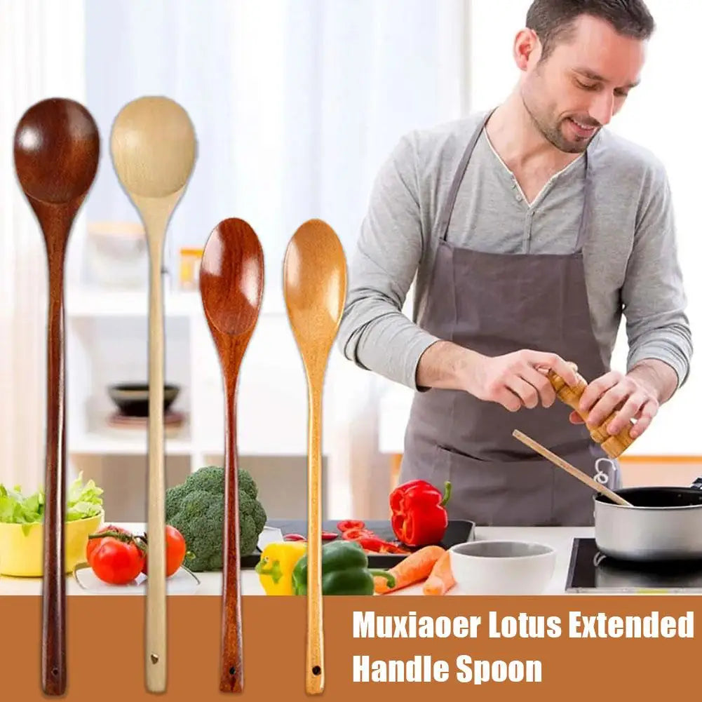 Natural Wooden Long Handle Spoon Simple Design Cooking Stirring Spoon With Long Handle Easy To Care For And Clean Kitchen Utensi