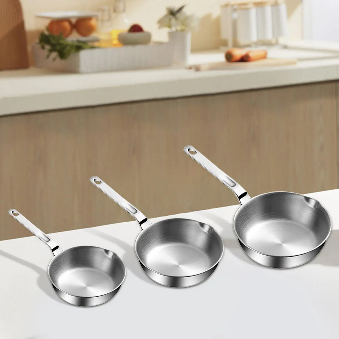 Stainless Steel Frying Pan with Long Handle Cooking Eggs Sandwich Fried Steak Pot for All Stovetops Gas Home Stoves Kitchen