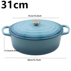 33cm Enameled Cast Iron Oval Dutch Oven for Braising Broiling Bread Baking 4L Saucepan Kitchen Utensil Cast Iron Casserole Dish