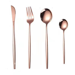 Stainless Steel Cutlery Set, 4pcs Fork, Spoon, Knife, Chopsticks, Dinnerware, Tea Spoon, Flatware Set, Silverware, Black Gold