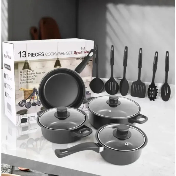 13 Piece Cookware Set Milk Pot Soup Pot Flat Bottomed Small Frying Pan with Lid And Shovel Kitchenware Set for Cooking pots Set