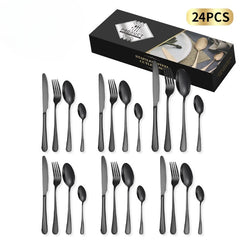 Silverware Set for 6,24 Piece Stainless Steel Flatware Utensils Cutlery Set Including Steak Knife Fork and Spoon,Dishwasher Safe