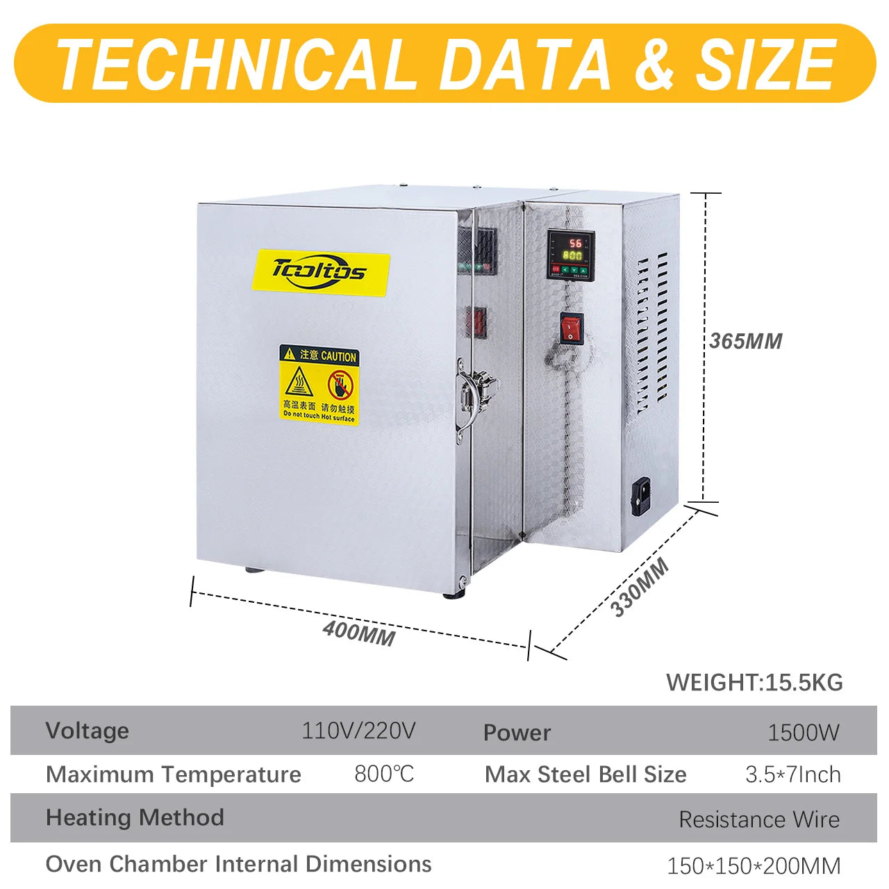 Tooltos 1500W Jewelry Casting Oven High Temperature Furnace for Investment Casting & Beginner Jewelry Casting