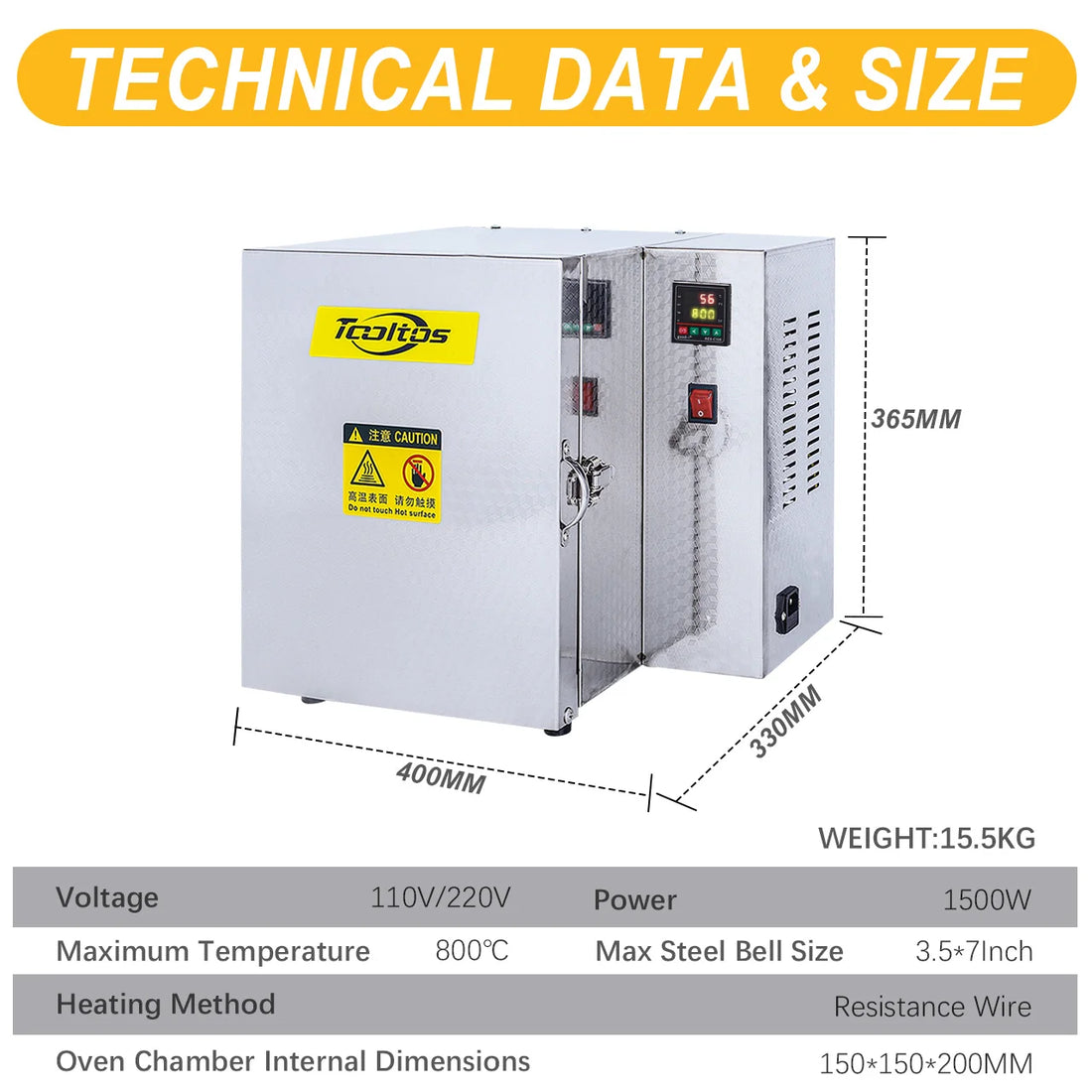 Tooltos 1500W Jewelry Casting Oven High Temperature Furnace for Investment Casting & Beginner Jewelry Casting
