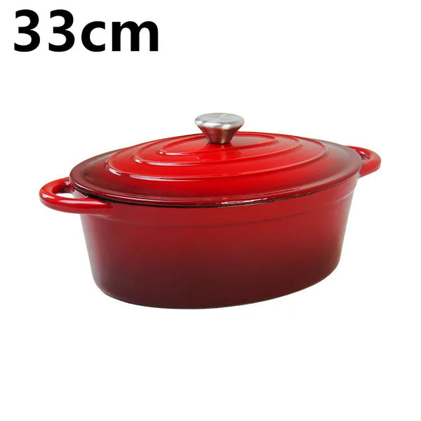 33cm Enameled Cast Iron Oval Dutch Oven for Braising Broiling Bread Baking 4L Saucepan Kitchen Utensil Cast Iron Casserole Dish
