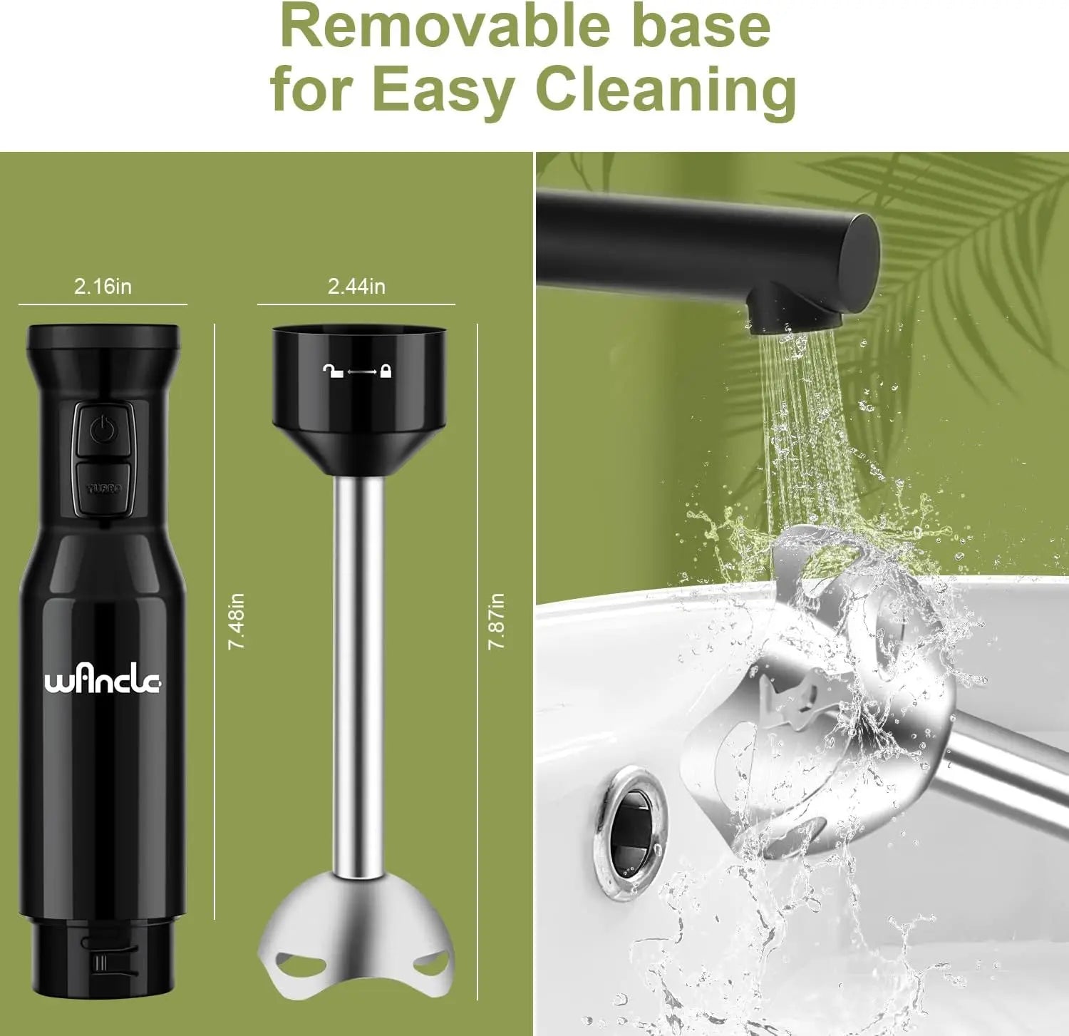 Hand Blender, Immersion Blender with 2 Mixing Speed, Electric Handheld Mixer Portable Stick Mixer with Stainless Steel Blades