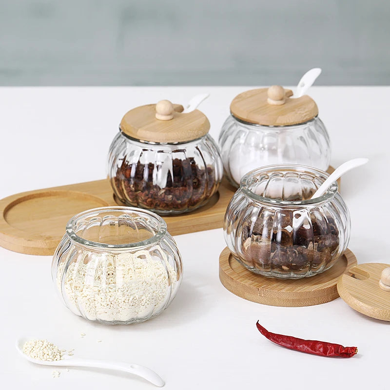 Glass Seasoning Jar Combination Set Single Salt Shaker Sugar Bowl Nordic Japanese Seasoning Box with Lid Kitchen Household Items