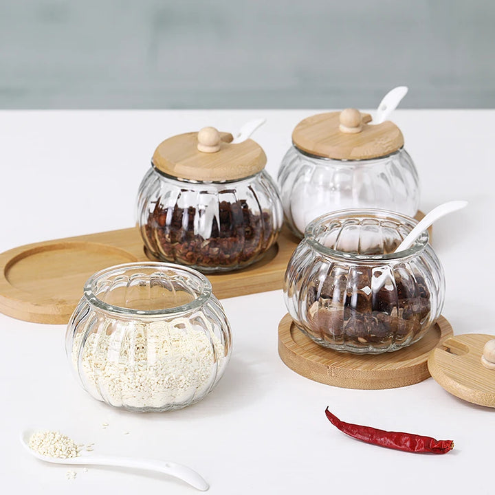 Glass Seasoning Jar Combination Set Single Salt Shaker Sugar Bowl Nordic Japanese Seasoning Box with Lid Kitchen Household Items