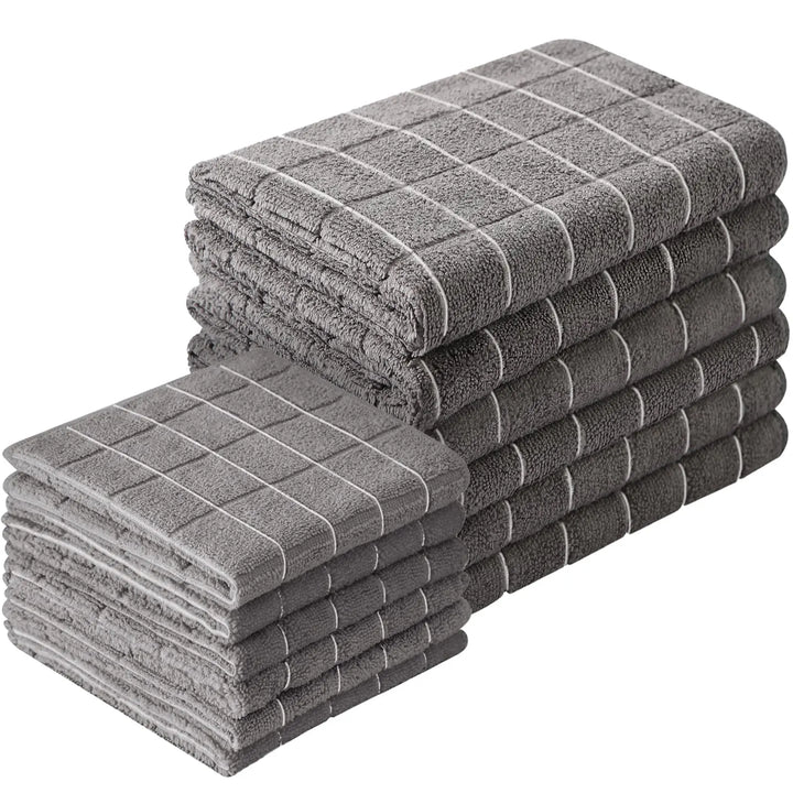 12pcs Microfiber Kitchen Towels and Dishcloths Set, 26 X 18 Inch and 12 X 12 Inch, Bulk Lint Free Dish Towels for Drying Dishes