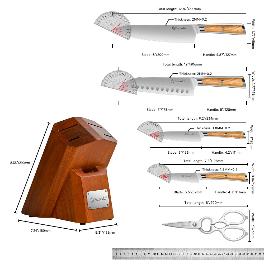 Block Knives Set 6PCS for Kitchen High Carbon Stainless Steel Chef's Cutting Knife Vegetable Fruit Meat Slicing Paring Knife