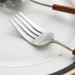 3-Piece Flatware Set with Wooden Handle, 304 Stainless Steel Cutlery Set, Mirror Polished Knife Fork Spoon