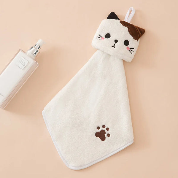 Cute Cat Kitchen Cleaning Towel Hanging Hand Towels Absorbent  Dishcloths Coral Velvet Soft Cleaning Cloth Rag