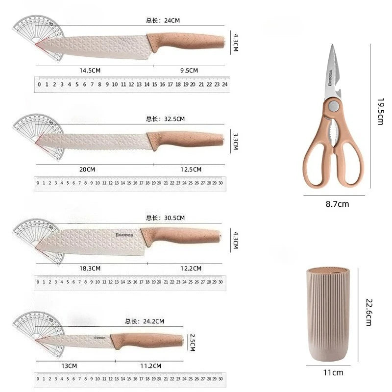 6PCS Kitchen Knife Set with Block Cover, Ultra Sharp High Carbon Stainless Steel Blade, Non Stick & Ergonomic Handle