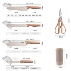 6PCS Kitchen Knife Set with Block Cover, Ultra Sharp High Carbon Stainless Steel Blade, Non Stick & Ergonomic Handle