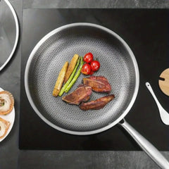 Stainless Steel Frying Pan Honeycomb Non Stick Frying Pan Durable Kitchen Pans Easy to Clean Suitable for Fried Egg Steak