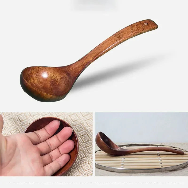 Kitchen Long Handle Wooden Round Spoon For Soup Cooking Mixing Stirr Dessert Rice Soup Spoon Kitchen Cooking Tools