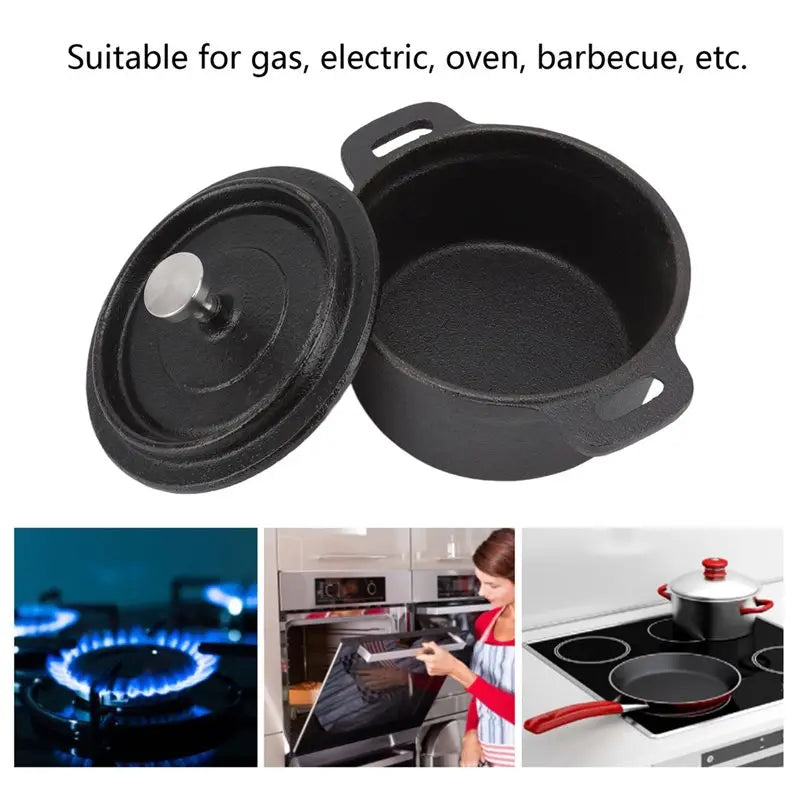 Y50A-Dutch Oven Cast Iron Pot With Lid Double Layer Traditional Thick Design With Handle For Slow Cooking Kitchen 10Cm Diameter