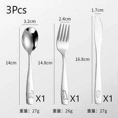 304 Stainless Steel Children's Tableware Set with Pieces Featuring Dinosaur Patterns, Affordable Including Knives Forks Spoons