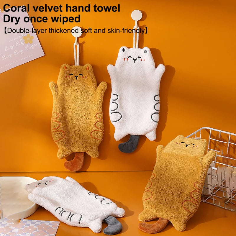Cute Cat Hand Towels Kitchen Wipe Water Cloth Kitchen Hanging Towels Dishwashing Cloth Bathroom Quickly Dry Cleaning Hand Towel