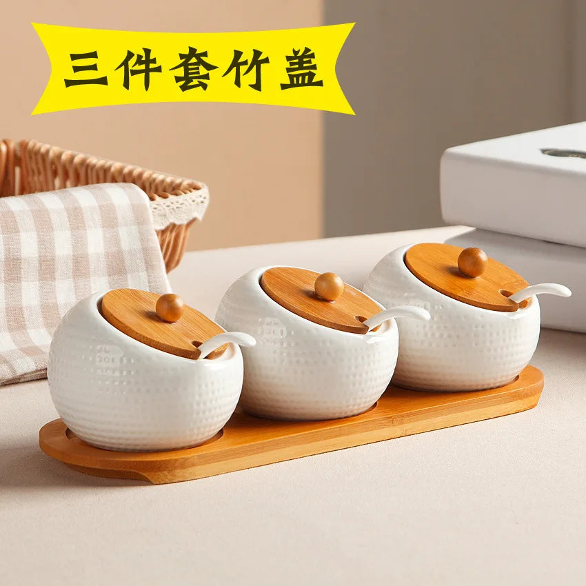 Seasoning Box Chili Jar With Lid Seasoning Bottle Jar Set Seasoning Box Ceramic Salt Jar Household Kitchen Supplies Storage Tank