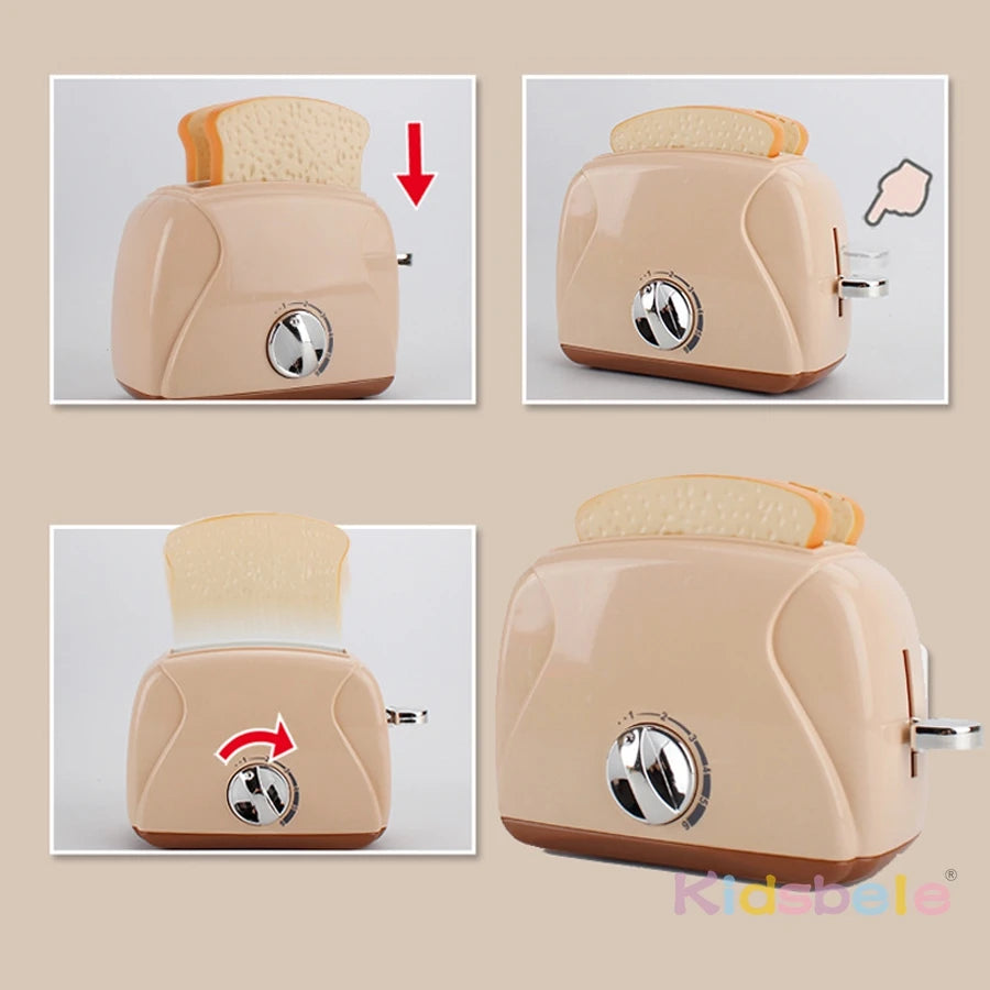 Kids Pretend Play Kitchen Appliances Set with Microwave Oven, Coffee Maker, Blender, Toaster & Washing Machine Educational Toy