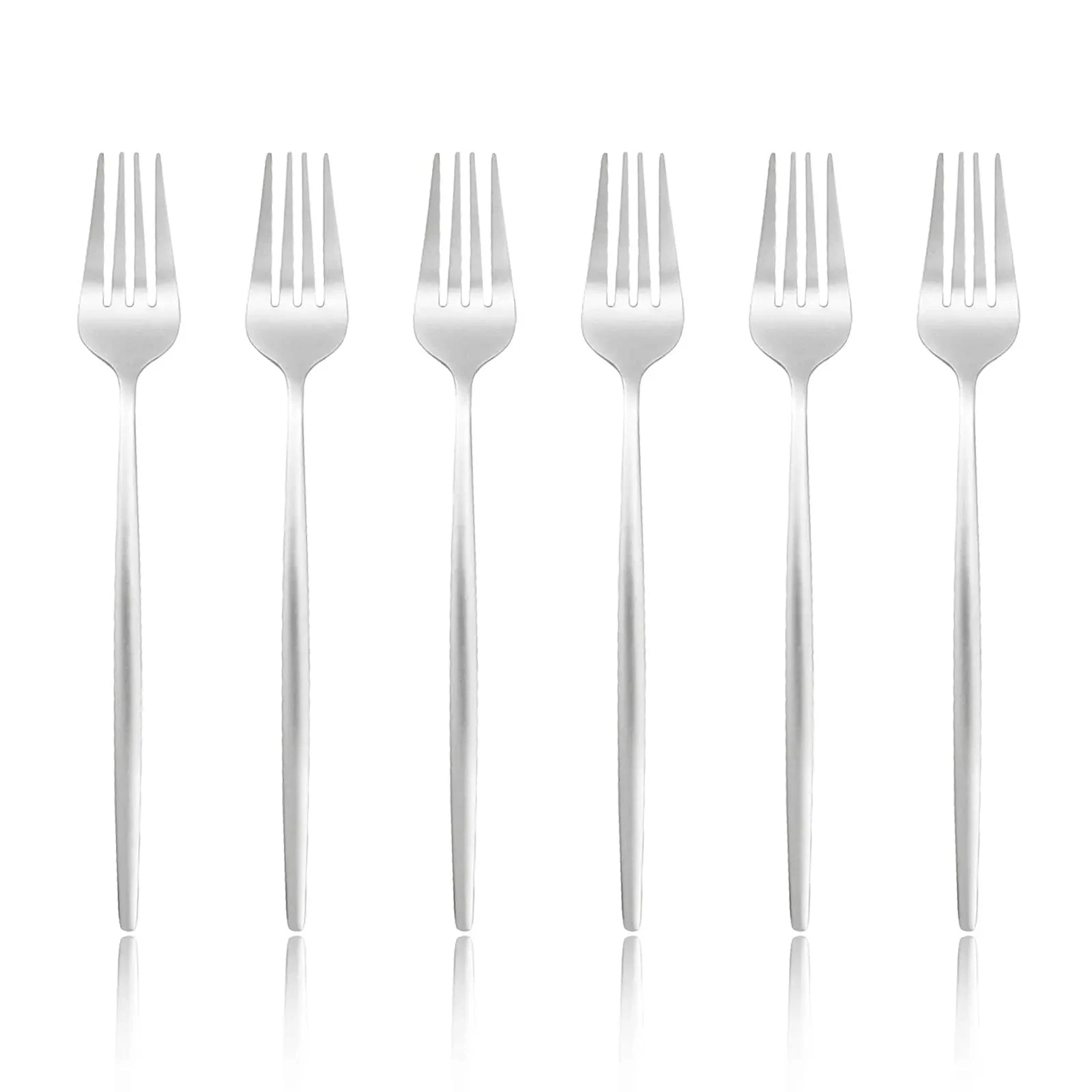6 Pcs Silvere/Golden Flatware 8.2 Inch Stainless Steel Dinner Fork  Camping Dinnerware Set Tableware Eating Utensils