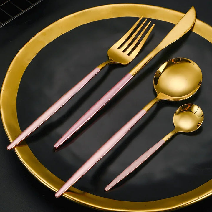 4 Piece Stainless Steel Flatware Set Knife Fork Spoon Teaspoon Western Cutlery for Home Dining Gift