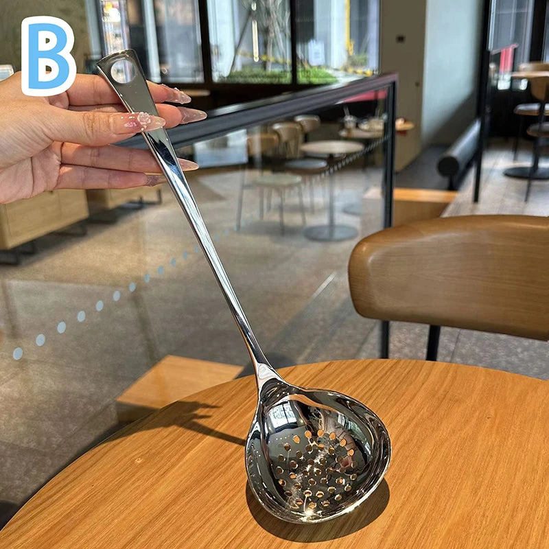 Stainless Steel Soup Ladle Creative Long Handle Soup Spoon Cutlery Hotel Hot Pot Spoon Home Kitchen Cooking Essential Tools