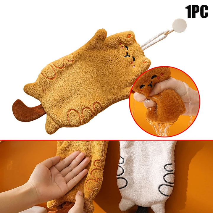 Cute Cat Hand Towels Kitchen Wipe Water Cloth Kitchen Hanging Towels Dishwashing Cloth Bathroom Quickly Dry Cleaning Hand Towel