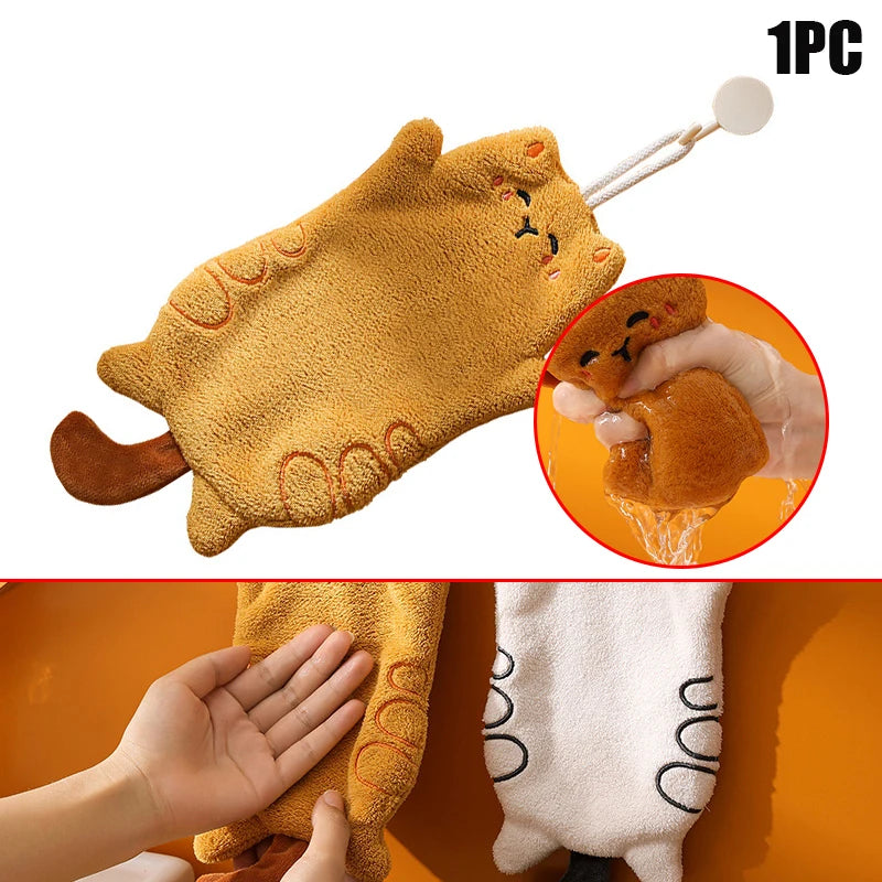 Cute Cat Hand Towels Kitchen Wipe Water Cloth Kitchen Hanging Towels Dishwashing Cloth Bathroom Quickly Dry Cleaning Hand Towel