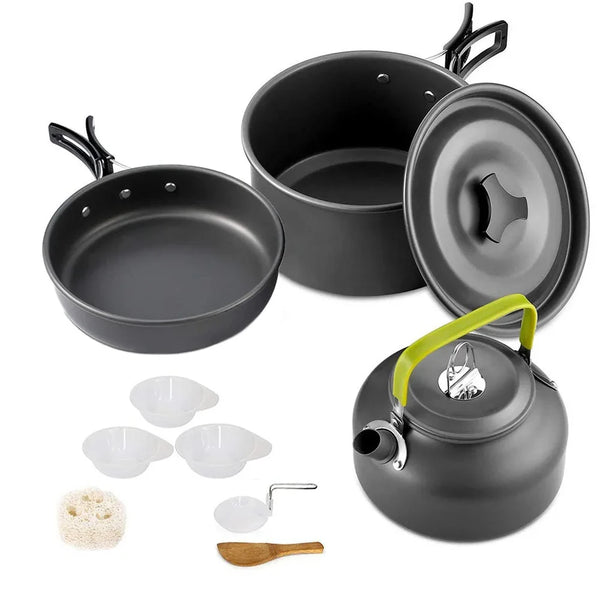 Outdoor camping cookware set aluminum non stick pot portable outdoor tableware cookware cooking pot bowl hiking BBQ picnic