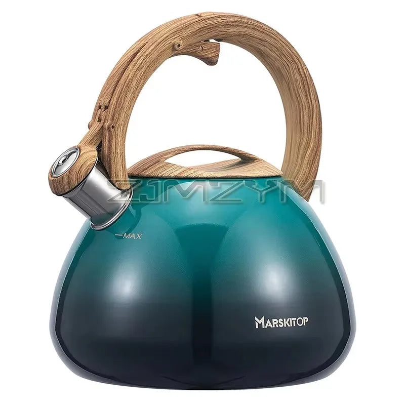 2.5L Sound Kettle Stovetop Stainless Steel Boiling Water Kettle With Loud Whistle Wooden Handle Gas Induction Cooker Tea Kettle