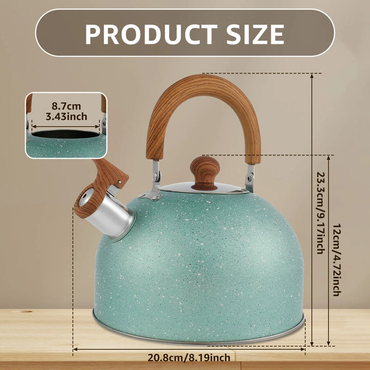 2.6QT Tea Kettle Stainless Steel Whistling Tea Kettle Flat-bottomed Boiling Water Kettles Stovetop Water Boiler for Home Kitchen