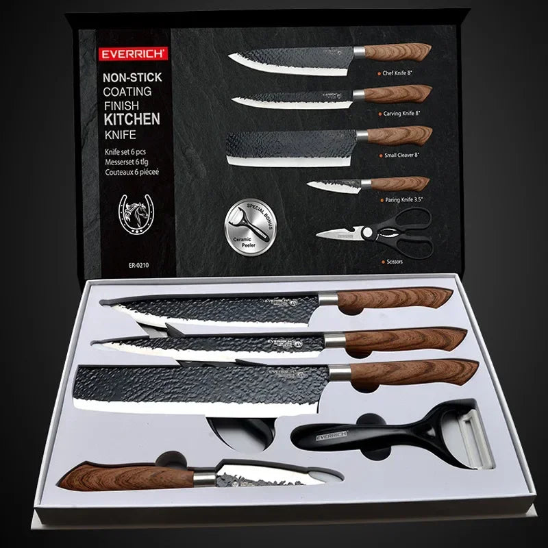6 PCS Stainless Steel Kitchen Knife Sets Chef Slicing Nakiri Paring Scissors Peeler Sets Cooking Lover Tools Household Knife Set