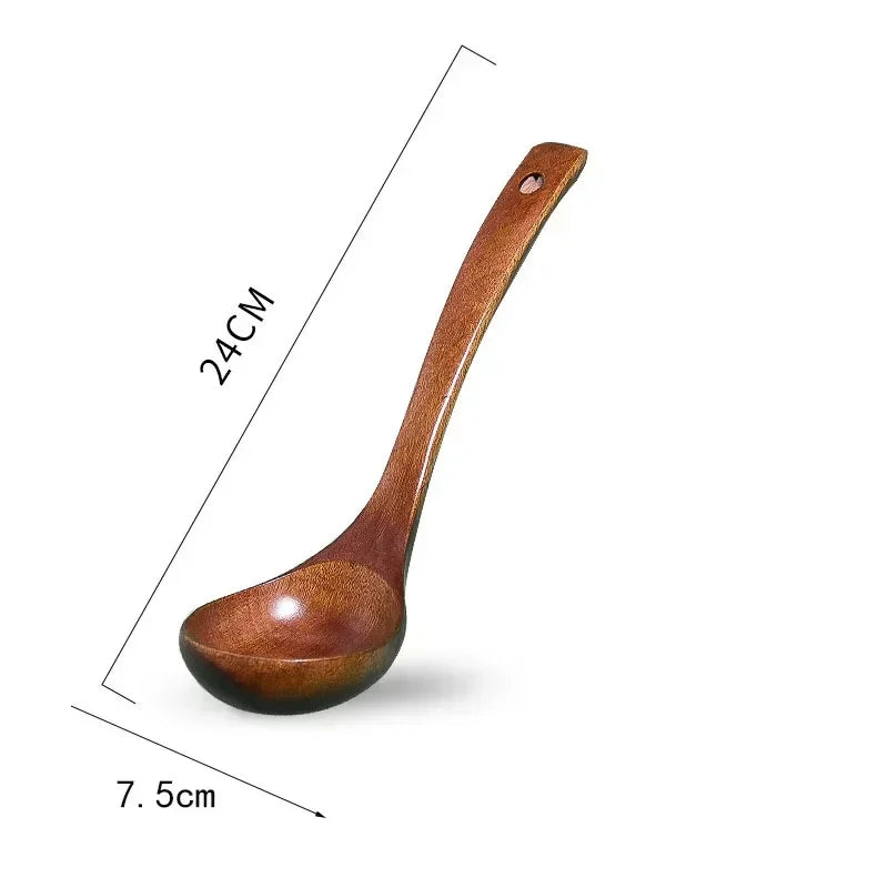 Kitchen Long Handle Wooden Round Spoon For Soup Cooking Mixing Stirr Dessert Rice Soup Spoon Kitchen Cooking Tools